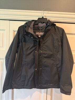 Eddie Bauer Black Hooded Waterproof Raincoat